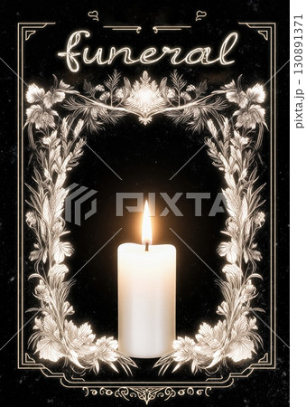 Funeral flyer with glowing candle on dark background in solemn tribute style 130891371