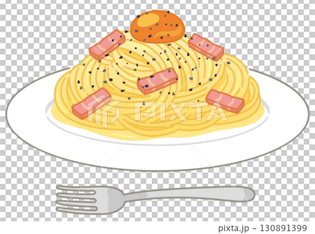 Carbonara with egg yolk (with fork) Carbonara with egg yolk (with fork) 130891399