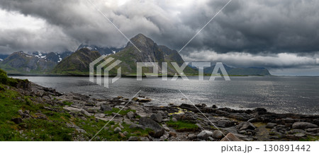 Coastal Landscape With Fjord On Lofoten Islands In Norway 130891442