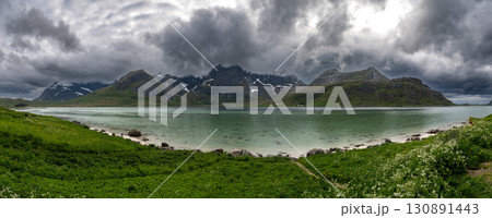 Coastal Landscape With Fjord On Lofoten Islands In Norway 130891443