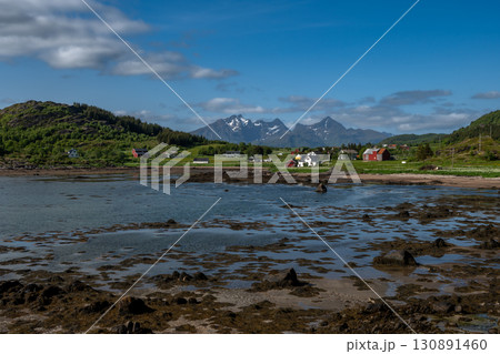 Picturesque Coastal Village Petvika Near Leknes And Mortsunt On Lofoten Islands In Norway Picturesque Coastal Village Petvika Near Leknes And Mortsunt On Lofoten Islands In Norway 130891460