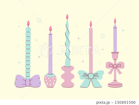 Set of candles in cute candlesticks. Vector graphics 130891500
