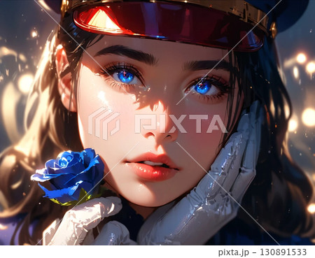 幻想的な光を背景にポーズをとる制服女性・高画質JPG素材 幻想的な光を背景にポーズをとる制服女性・高画質JPG素材 130891533