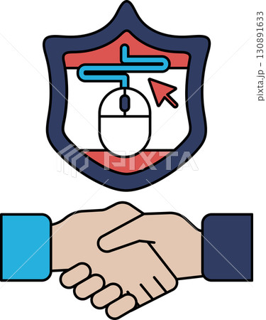A handshake between two people is shown with a mouse and a computer mouse cursor 130891633