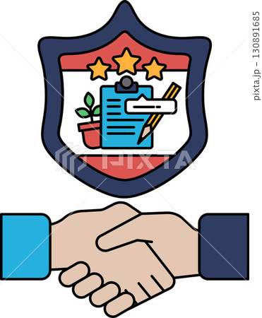 A shield with a handshake on it A shield with a handshake on it 130891685