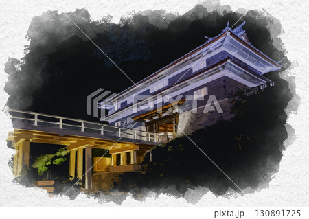 水彩画風　金沢城　鼠多門　石川県金沢市 130891725