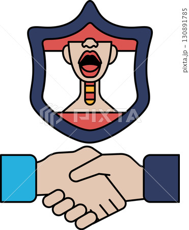 A man and a woman shaking hands with a trophy in the background A man and a woman shaking hands with a trophy in the background 130891785