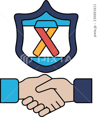 A handshake between two people with a shield in the background 130891811