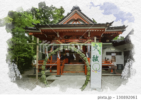 水彩画風 金沢神社 拝殿 石川県金沢市 水彩画風 金沢神社 拝殿 石川県金沢市 130892061