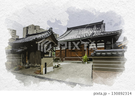 水彩画風　光専寺　石川県金沢市 130892314