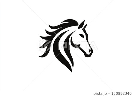 Horse head logo showing waving mane and powerful neck 130892340