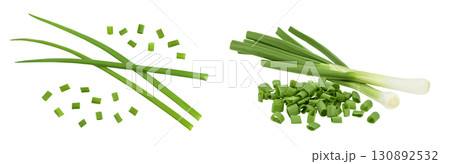 Green onion isolated on the white background. Top view. Flat lay. 130892532