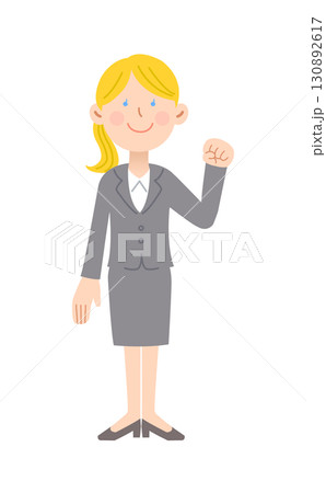 ガッツポーズする白人女性社員 130892617