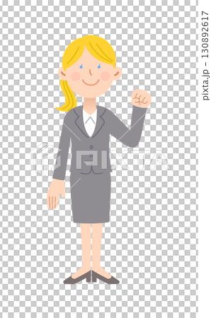 ガッツポーズする白人女性社員 130892617