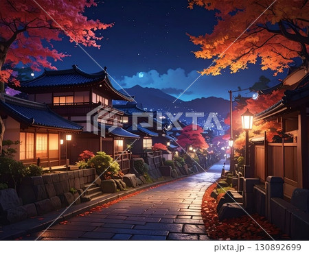 【AI生成画像】イラスト風 秋も深まる古都の夜 【AI生成画像】イラスト風 秋も深まる古都の夜 130892699