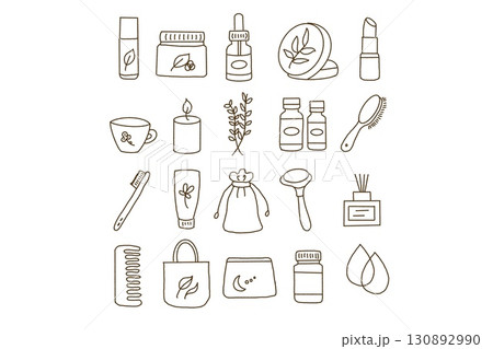 Organic Beauty Line Icons Set (20 items) 130892990