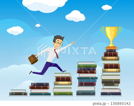 Businessman running up the stairs 130893142