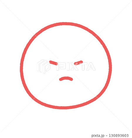 不機嫌な表情の手書きの赤い絵文字アイコン - シンプルでかわいいムッと怒っている顔のイラスト素材 130893603