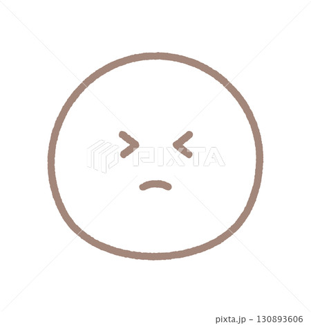 顔をしかめている茶色い線画の絵文字 - ぎゅっと目をつぶっている我慢やツラい表情のアイコン素材 130893606