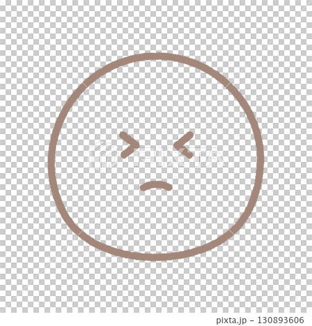 顔をしかめている茶色い線画の絵文字 - ぎゅっと目をつぶっている我慢やツラい表情のアイコン素材 130893606