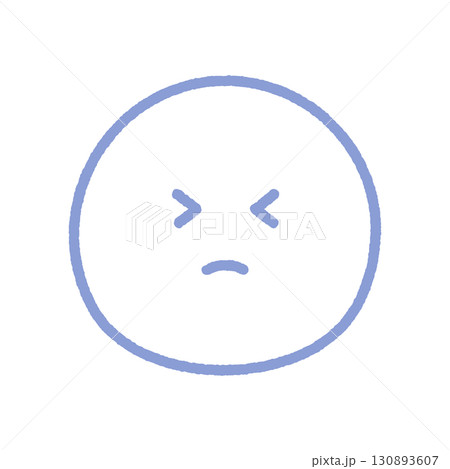 顔をしかめている青い線画の絵文字 - ぎゅっと目をつぶっている我慢やツラい表情のイメージアイコン素材 130893607