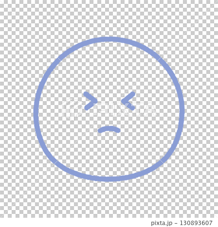 顔をしかめている青い線画の絵文字 - ぎゅっと目をつぶっている我慢やツラい表情のイメージアイコン素材 130893607