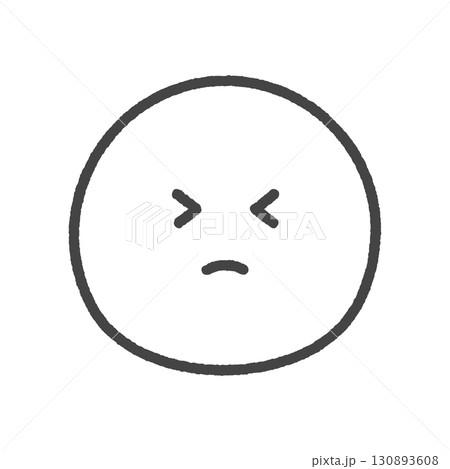 顔をしかめている黒い線画の絵文字 - ぎゅっと目をつぶっている我慢やツラい表情のイメージアイコン素材 130893608