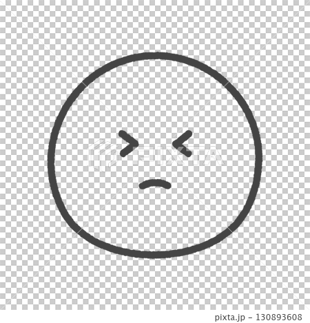 顔をしかめている黒い線画の絵文字 - ぎゅっと目をつぶっている我慢やツラい表情のイメージアイコン素材 130893608