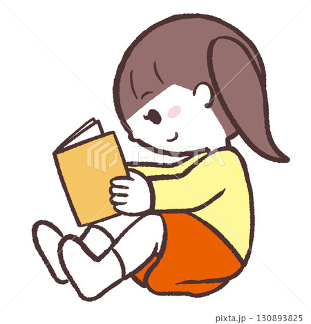 座って本を読む女の子の横向きイラスト 130893825