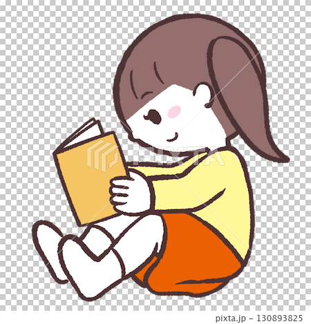 座って本を読む女の子の横向きイラスト 130893825