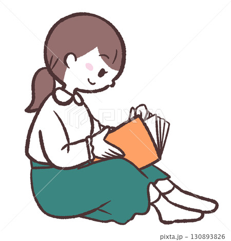 座って本を読む女性の横向きイラスト 130893826