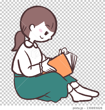 座って本を読む女性の横向きイラスト 130893826