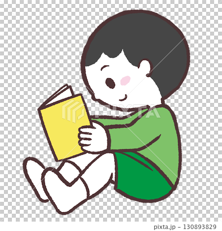 Illustration of a boy sitting and reading a book 130893829
