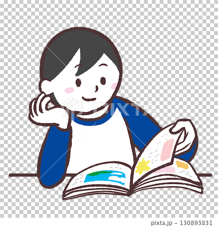 一個人用手托著下巴翻書的插圖 130893831