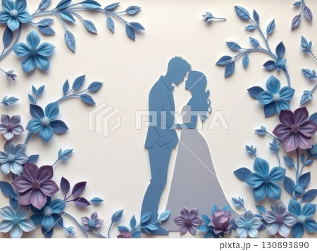 Paper Cut Couple in Cool Floral Embrace 130893890
