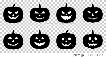 Halloween pumpkin jack-o'-lantern silhouette set vector illustration Halloween pumpkin jack-o'-lantern silhouette set vector illustration 130894354