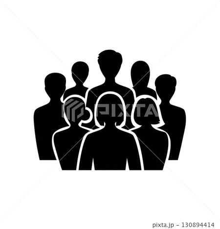 Group of diverse silhouettes representing teamwork and collaboration, standing together in unity, showcasing the concept of community and support. Isolated on transparent background. PNG, cutout.	 130894414