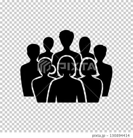 Group of diverse silhouettes representing teamwork and collaboration, standing together in unity, showcasing the concept of community and support. Isolated on transparent background. PNG, cutout.	 130894414