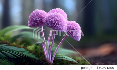 Pastel fantasy mushroom caps in a forest setting 130894800