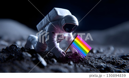 Astronaut planting rainbow flag on the moon 130894839