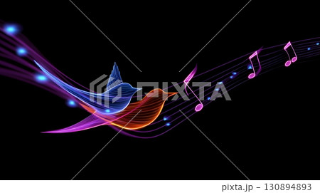 Music notes morphing into birds, freedom and melody fusion 130894893