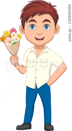 Cute boy with flowers in bouquet Cute boy with flowers in bouquet 130895068