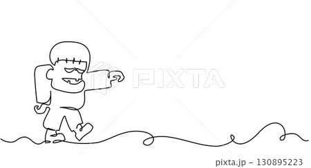 Frankenstein monster zombie walking. Halloween decoration card 130895223