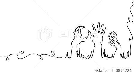 Halloween decoration card. Zombie Hand Rising from the Ground. 130895224