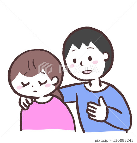 女性の肩に手を置く男性のイラスト 130895243