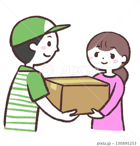 配達員から荷物を受け取る女性のイラスト 130895253