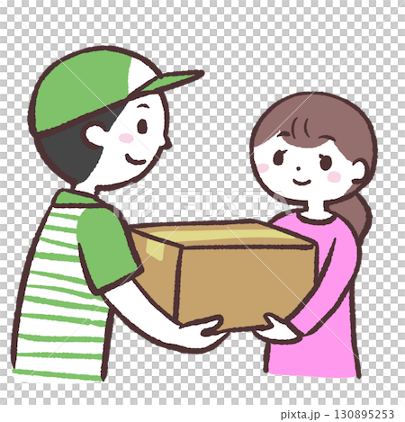 配達員から荷物を受け取る女性のイラスト 130895253