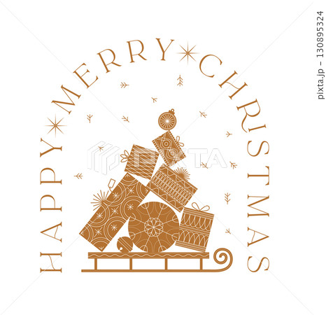 Merry Christmas on sleigh greeting labels beige Merry Christmas on sleigh greeting labels beige 130895324