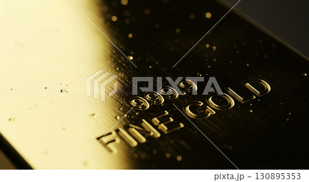 Engraved Fine Gold Mark on Bullion Surface 130895353
