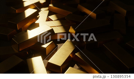 Pile of Gold Bars with Dramatic Lighting 130895354